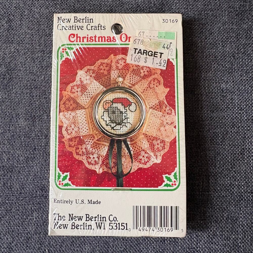 Santa Mouse Christmas Ornament Vintage Counted Cross Stitch Kit by New Berlin Co